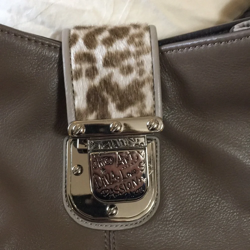 BRIGHTON | Leather Shoulder Bag With Leopard Print Calf Hair Detail